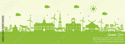 Green city of Sapporo, Japan. Environment and ecology concept. Vector illustration.