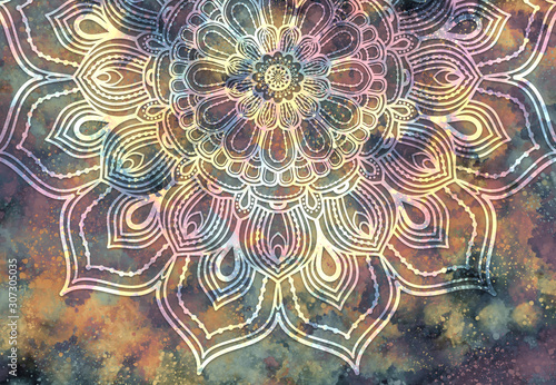 Canvas Print Abstract mandala graphic design and watercolor digital art painting for ancient