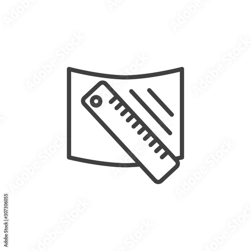 Sheet of paper and ruler line icon. linear style sign for mobile concept and web design. Drawing tool outline vector icon. Symbol, logo illustration. Vector graphics