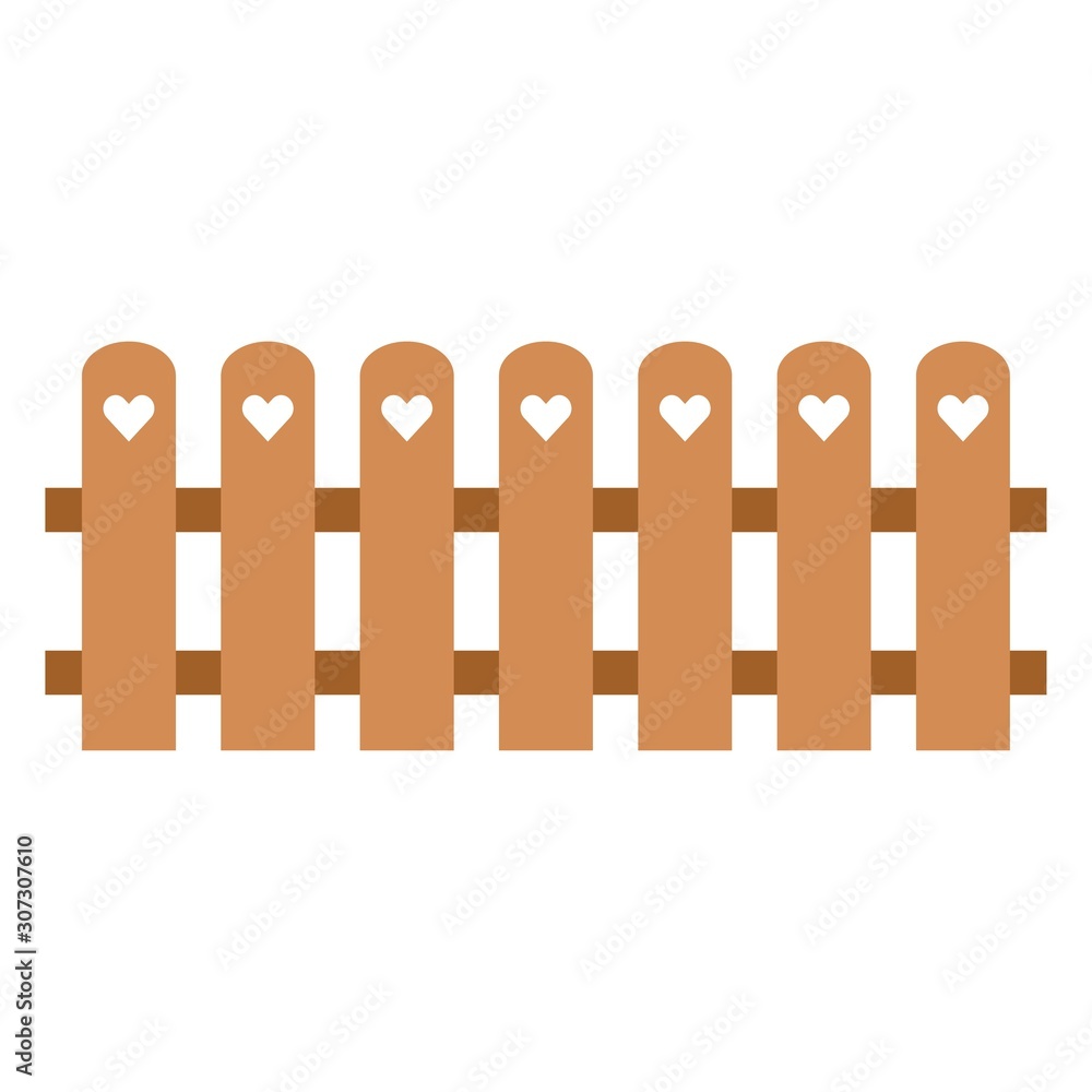 Cute Picket fence with heart, wooden textured, rounded edges isolated vector illustration on white background. Cute Picket fence with heart, wooden textured, rounded edges isolated vector illustration on white background.