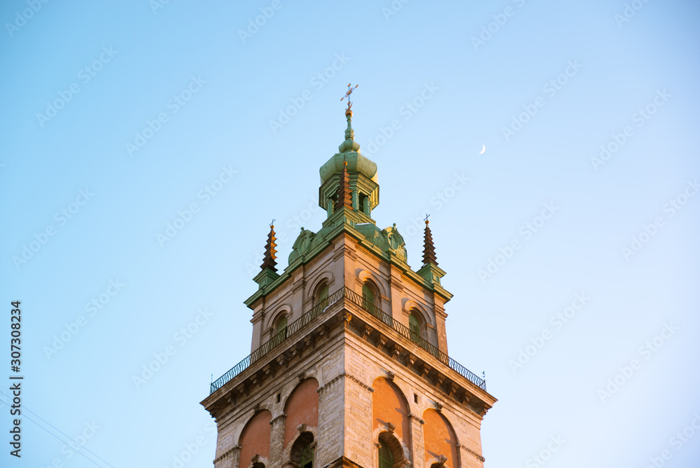 church bell tower on sunset