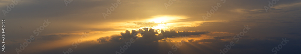 Panoramic view of sunset light shine with clouds Panoramic view of sunset light shine with clouds