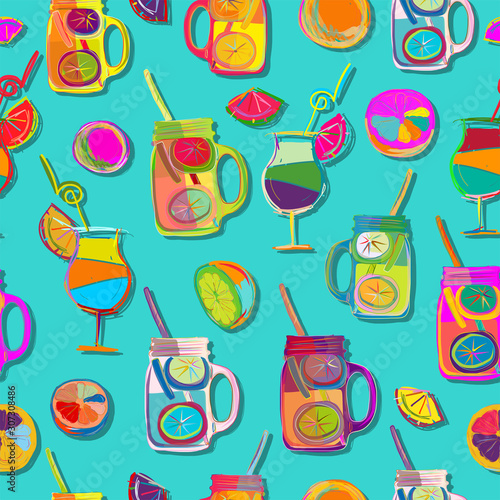 Pop art citrus party, seamless background design.