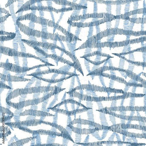 Abstract pattern of blue and blue elongated chaotic shapes