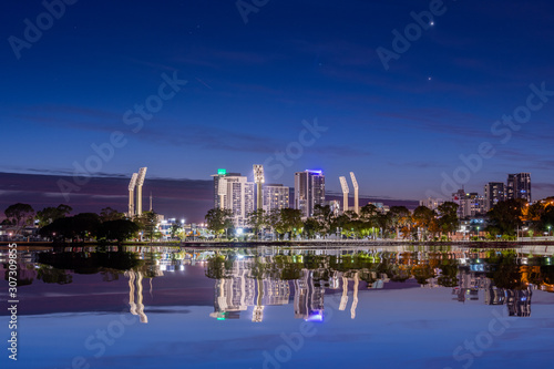 Perth City at night reflected in the water