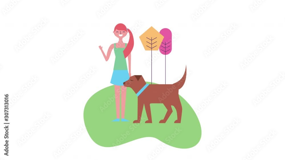 young woman with dog character young woman with dog character