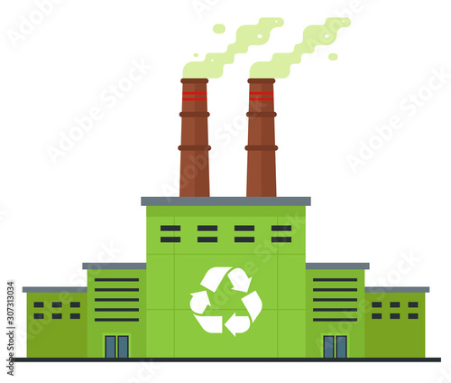 waste recycling plant on a white background. Flat vector illustration.