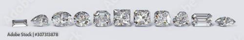 The most popular diamond cut styles in line on white background. Wide image