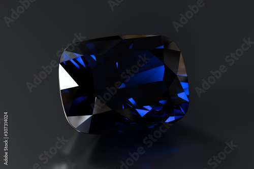 Big deep blue sapphire on black background