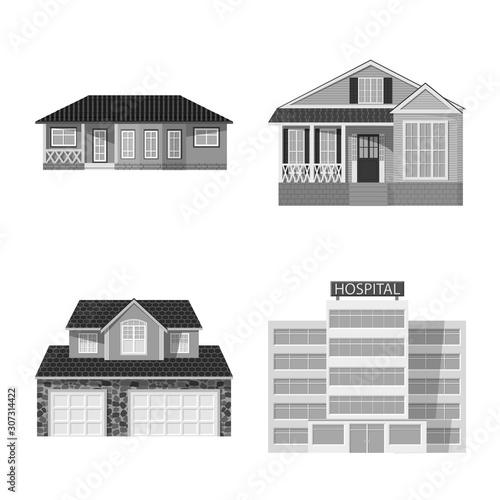 Vector design of building and front icon. Collection of building and roof stock vector illustration.