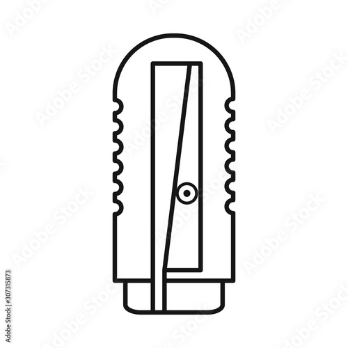 Vector design of sharpener and yellow logo. Graphic of sharpener and mechanical stock symbol for web.
