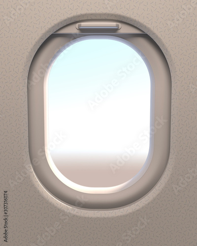 Airplane window or airplane porthole. 3d illustration.
