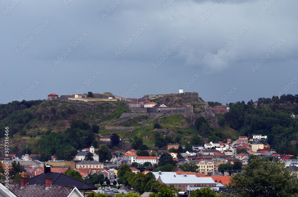 Halden aerial panoramic view. Fortress Fredriksen. Norway
