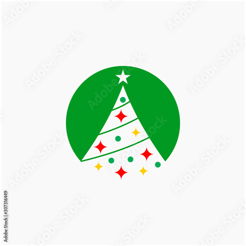 Vector flat cartoon outline Christmas tree fir spruce isolated on white background. christmas illustration background decoration tree. Abstract christmas tree icon design. - vector