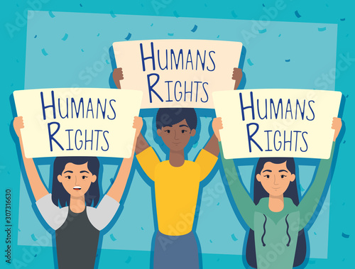 young interracial people with human rights label