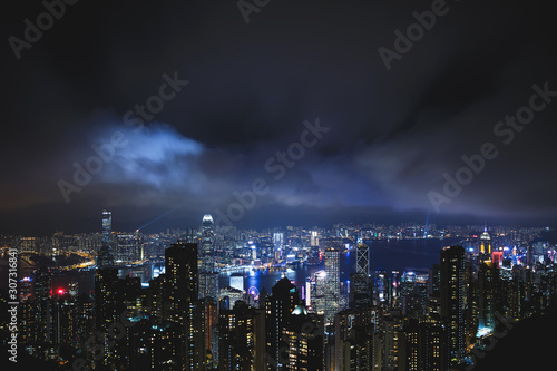 Canvas Print Night Hong Kong view from the Victoria peak hill.