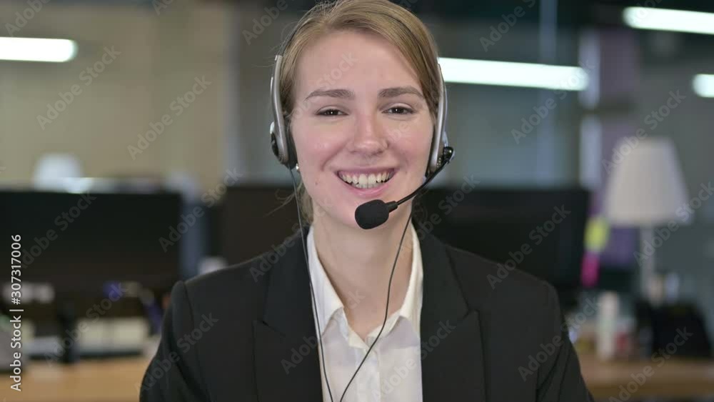 Portrait of Cheerful Young Businesswoman wearing Head Phones Portrait of Cheerful Young Businesswoman wearing Head Phones