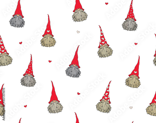 Vector  cute gnomes cartoons seamless pattern,  isolated on white.