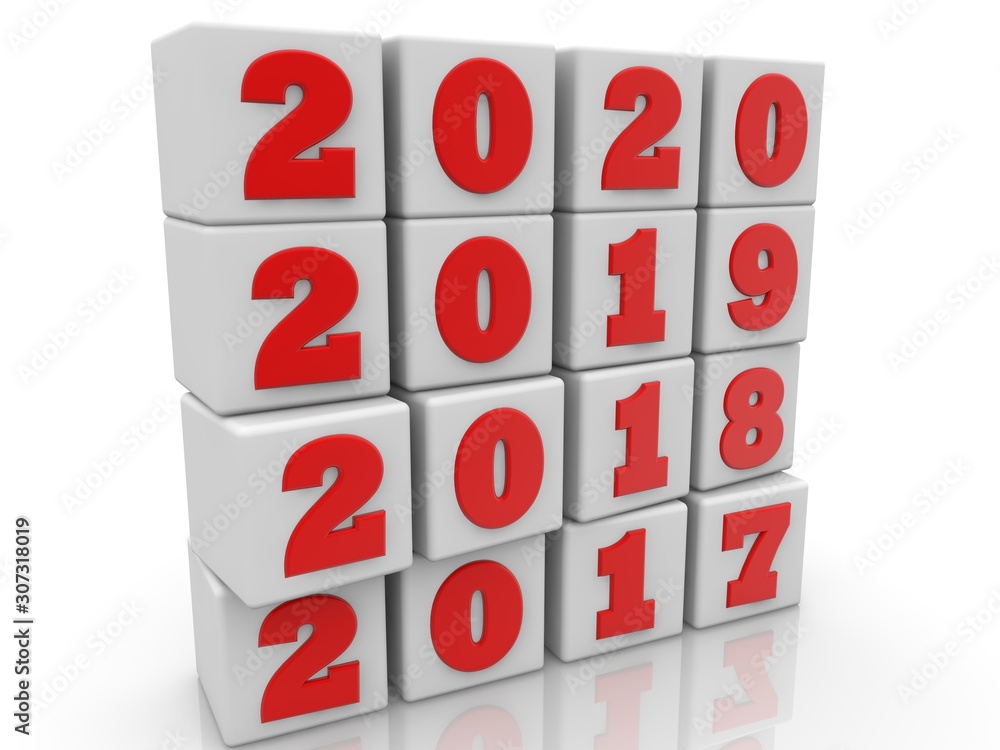 New Year concept on white toy blocks above each other New Year concept on white toy blocks above each other