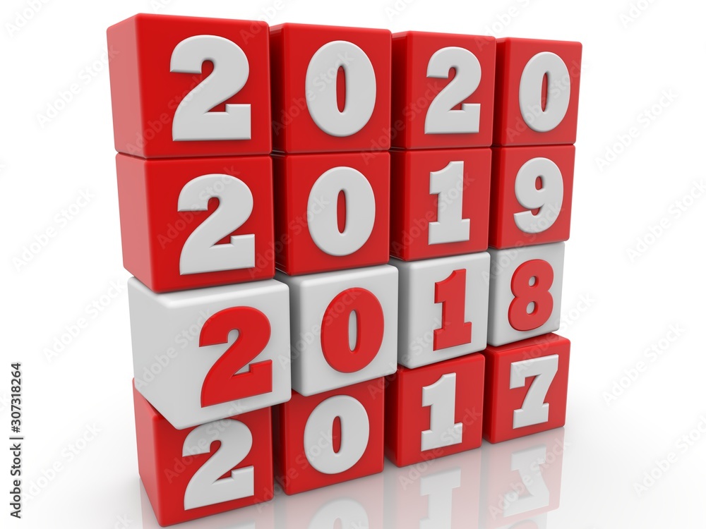 New Year concept on toy blocks above each other on white backgrounds New Year concept on toy blocks above each other on white backgrounds