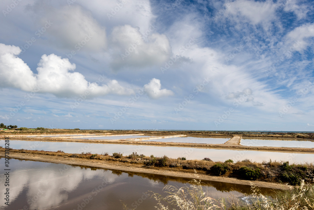 old salt marsh taken up by the sea in Olhao, Algarve, Portugal