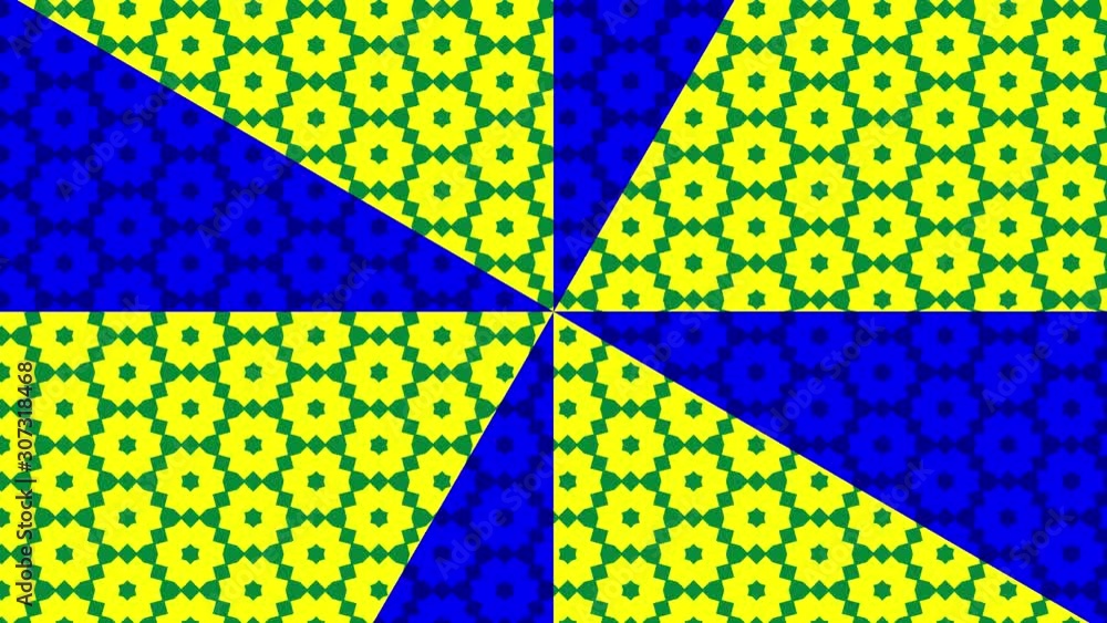 Colorful graphic pattern on background with stroboscopic and hypnotic effect with radial transition effect in motion, which rotates clockwise and increases in size, in 16: 9 video format.