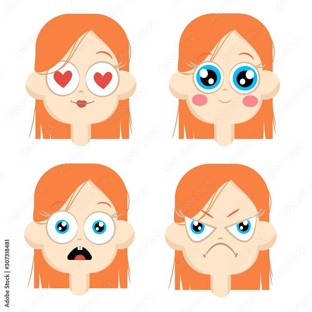 Set of different emotions character. emoji with various facial expressions. Vector illustration in cartoon style Set of different emotions character. emoji with various facial expressions. Vector illustration in cartoon style