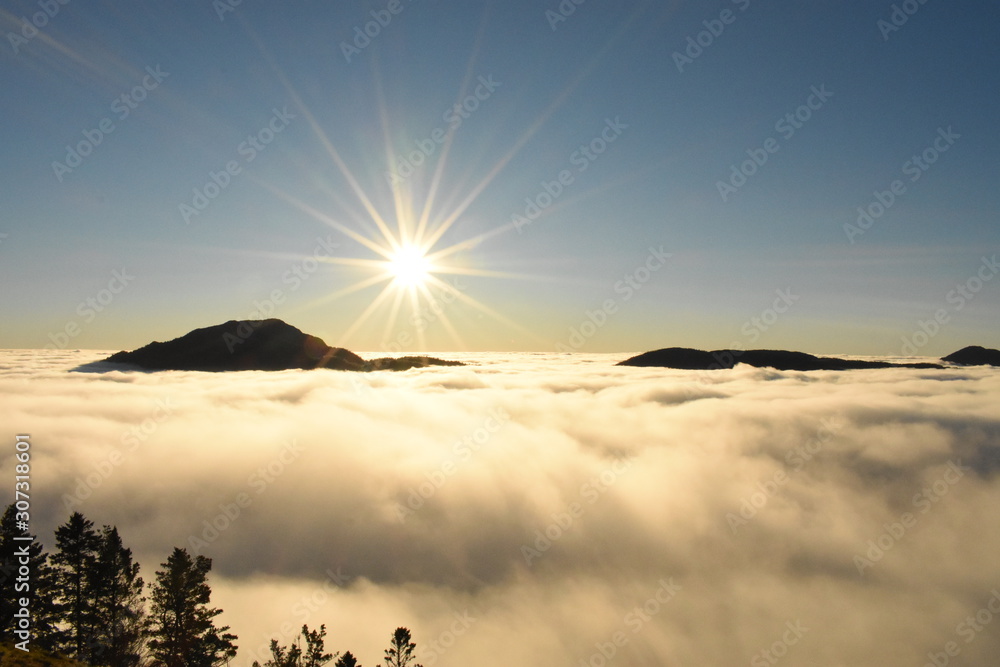 Obraz premium El sol se levanta de su cama de nubes