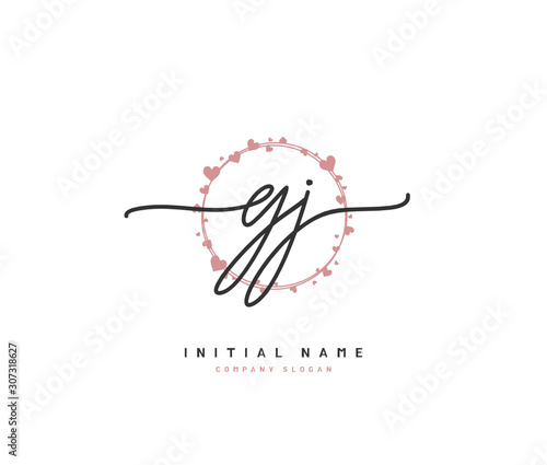 G J GJ Beauty vector initial logo, handwriting logo of initial signature, wedding, fashion, jewerly, boutique, floral and botanical with creative template for any company or business.