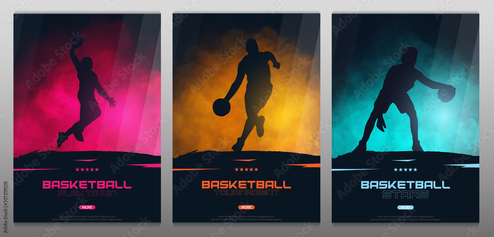 Fototapeta Set of Basketball banners with players. Modern sports posters design.
