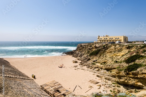 Bild auf Leinwand Praia do Guincho  is a popular Atlantic The beach, has preferred surfing conditions and is popular for surfing, windsurfing, and kitesurfing