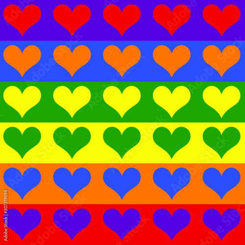 Illustration of LGBT flag made of hearts and inverted flag in the background. Gay and lesbian pride demonstration. Sign of sexual diversity in rainbow colors. vector image