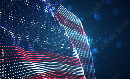 Vector bright glowing country flag of abstract dots. USA
