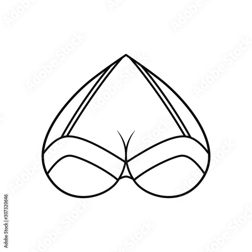 Women's breast in a heart shape with a bra on it. Creative line art illustration for underwear shop, logo for lingerie store and funny valentines card print. Outline on white background. Vector