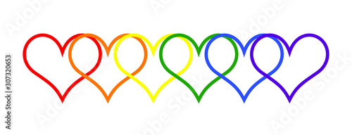 Simple Heart illustration, LGBT rainbow colors. Shapes chained one after another, can be used as border or line of pride community images, flyers and other design concepts of gay, lesbian. Vector