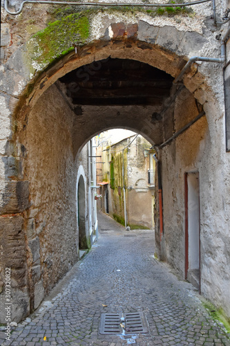 Teano, Italy, 11/30/2019. A street among the old houses of a medieval village