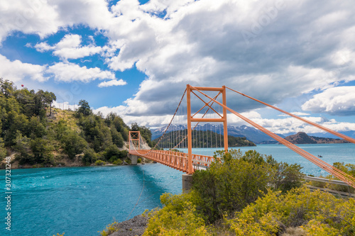 Bertran lake and General Carrera lake bridge and mountains beautiful landscape, Chile, Patagonia, South America photo
