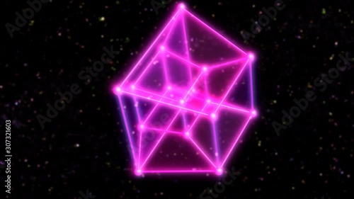 4 Dimensional Hypercube Tesseract Rotating in Outer Space and Stars - 4K Seamless Loop Motion Background Animation