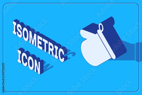 Isometric Oven glove icon isolated on blue background. Kitchen potholder sign. Cooking glove. Vector Illustration