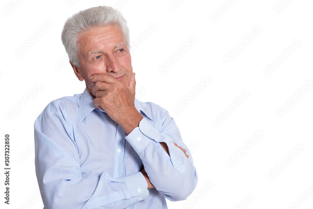 Sad senior man isolated on white background Sad senior man isolated on white background
