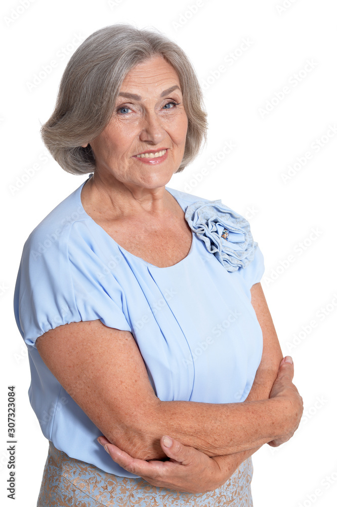 Close up portrait of beautiful senior woman isolated on white background Close up portrait of beautiful senior woman isolated on white background