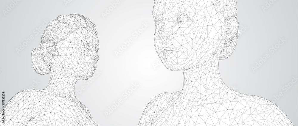 3d vector portrait of a beautiful young girl with hairstyle, set of angles on a white background 3d vector portrait of a beautiful young girl with hairstyle, set of angles on a white background