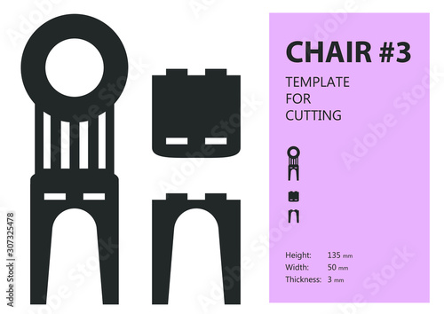 Furniture for doll house, vector template for laser cutting