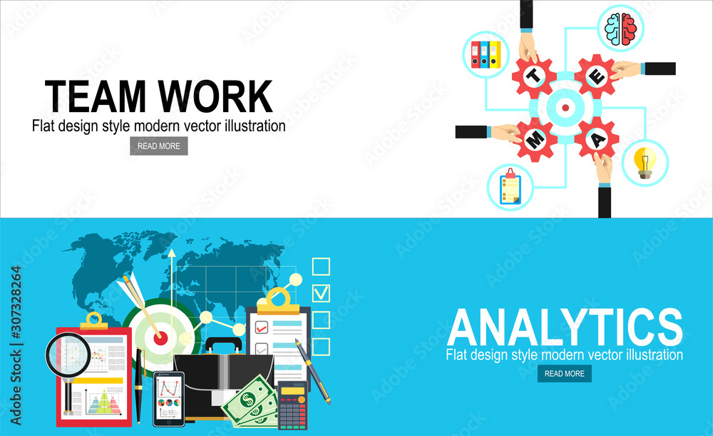 Flat design illustration concepts for business analysis and planning, consulting, team work, project management, financial report and strategy.Business Analysis.Vector