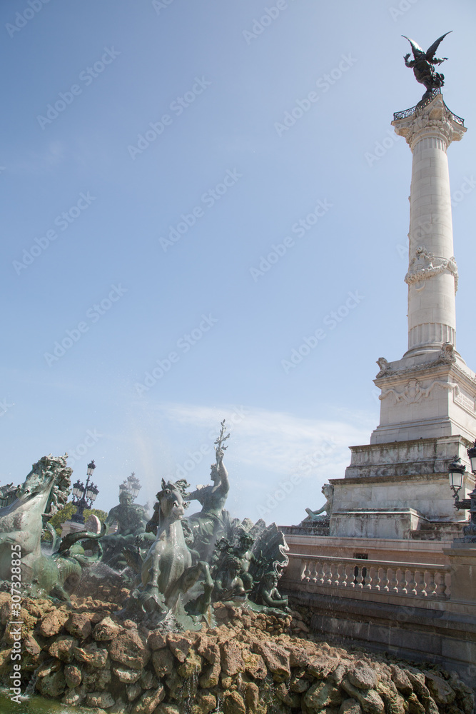square fountain of the Monument aux Girondins place des Quinconces in Bordeaux city France