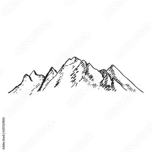 Mountains set. Hand drawn rocky peaks. Vector