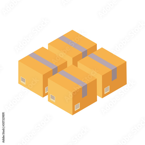 Cargo Cardboard Box Flat Design. Delivery Service. Vector