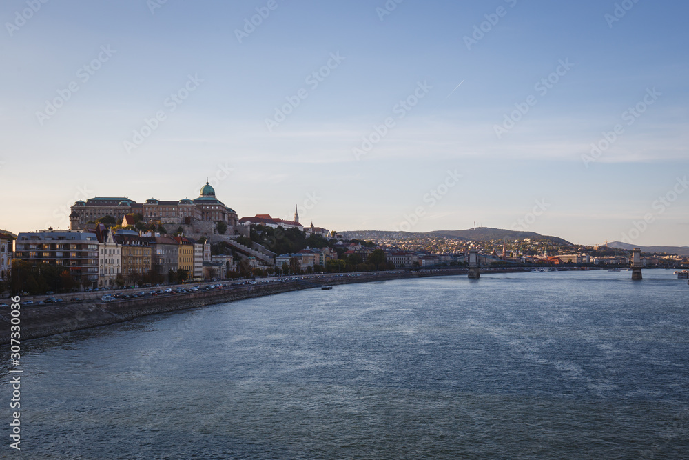 The landscapes of castle and mountain beside the Danube River in Budapest