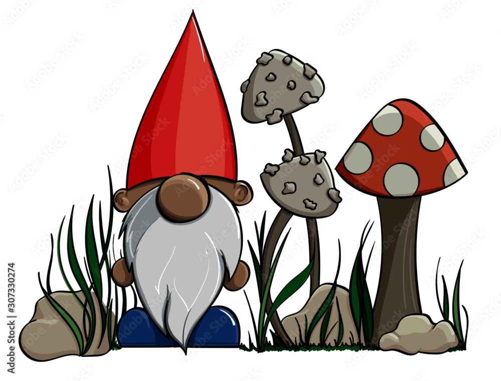 Cartoon Gnome with forest mushrooms Stock Vector | Adobe Stock