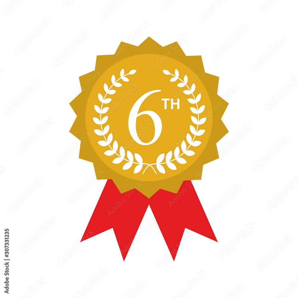 Award ribbon gold icon. Golden medal design isolated on white background. Symbol of winner celebration, best champion achievement, success trophy seal. Blank rosette element Vector illustration Award ribbon gold icon. Golden medal design isolated on white background. Symbol of winner celebration, best champion achievement, success trophy seal. Blank rosette element Vector illustration